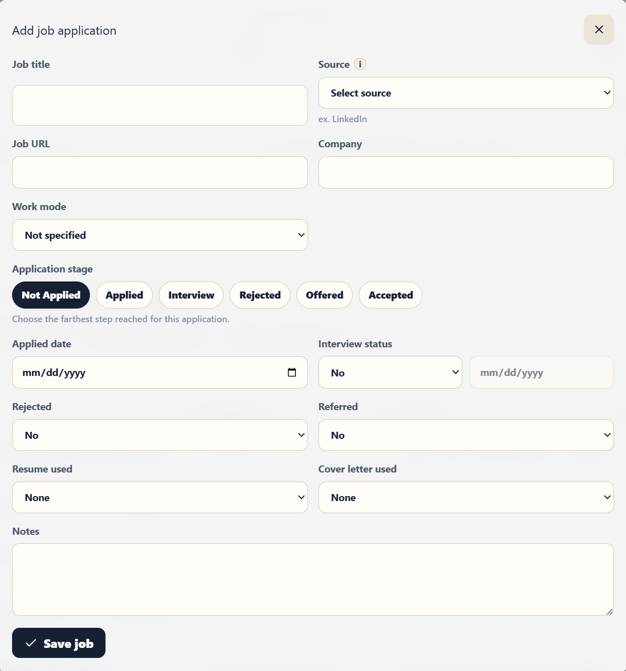 RoleVoyage add job application form